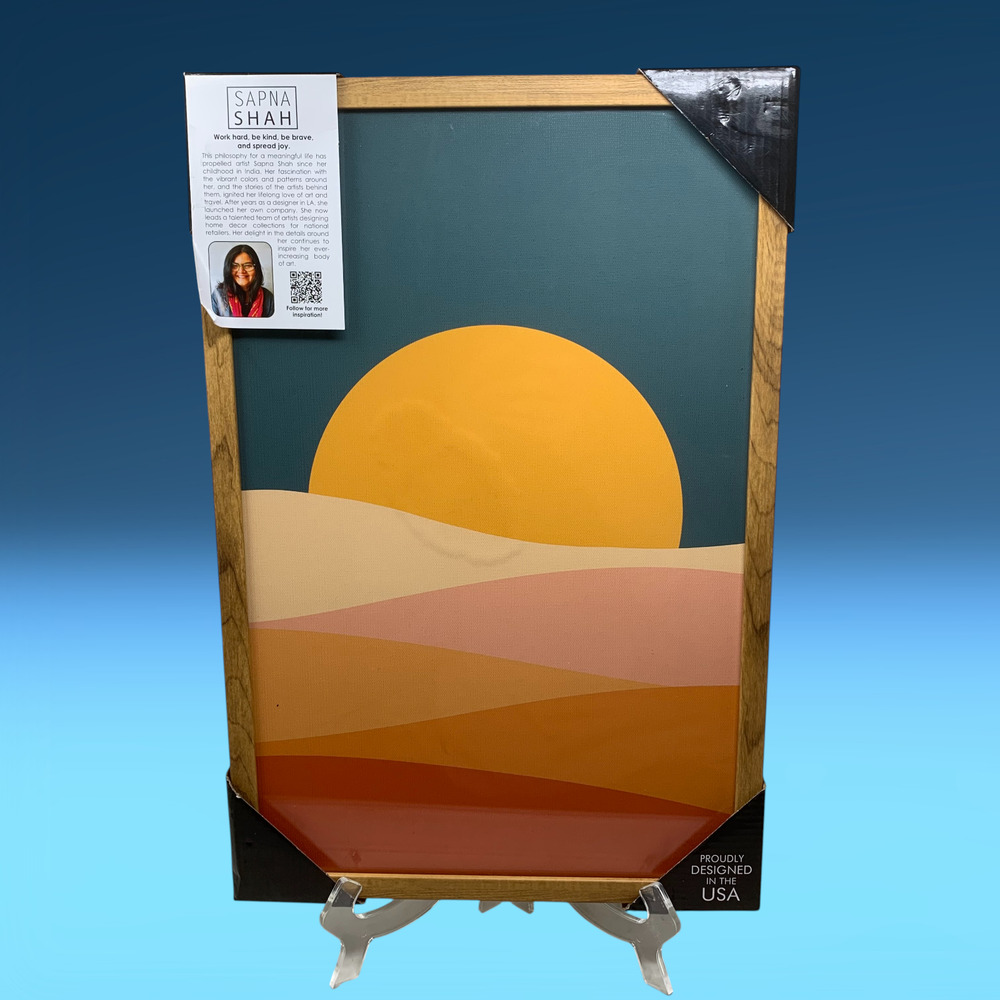 NEW Sapna Shah Modernist Sunset Framed Wall Art Home Decor 18”x 12” *READ*